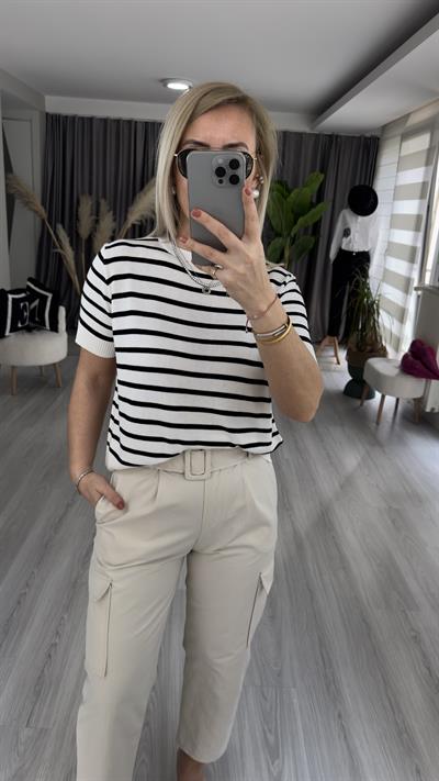 EKRU SİYAH ÇİZGİLİ MERSERİZE TRİKO