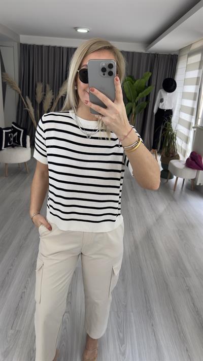 EKRU SİYAH ÇİZGİLİ MERSERİZE TRİKO