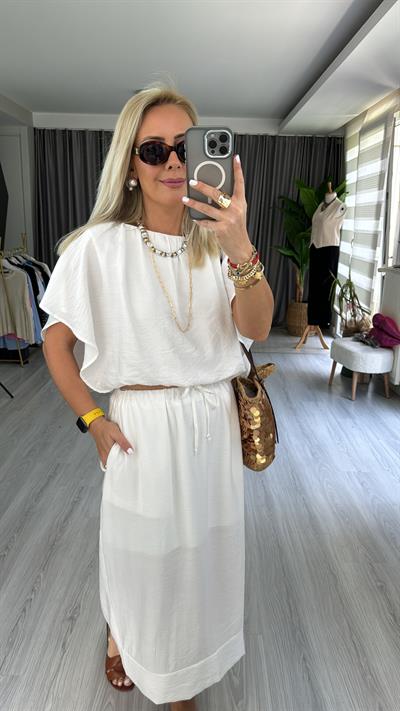 ETEK BLUZ TENCEL İKİLİ BEYAZ TAKIM