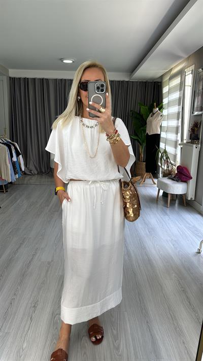 ETEK BLUZ TENCEL İKİLİ BEYAZ TAKIM