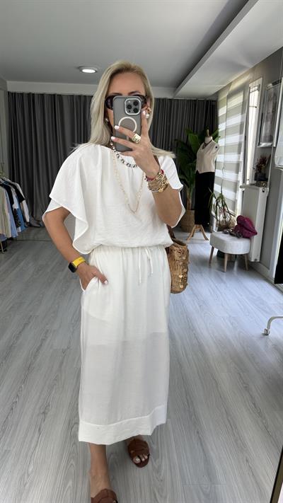 ETEK BLUZ TENCEL İKİLİ BEYAZ TAKIM