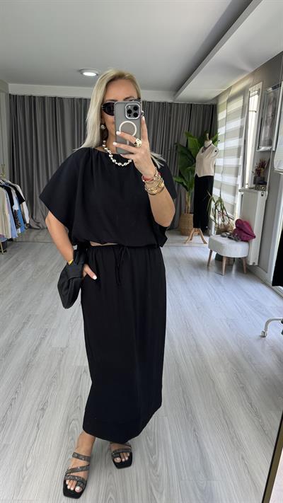 ETEK BLUZ TENCEL İKİLİ SİYAH TAKIM