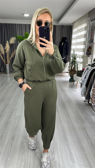 FERMUARLI MODAL KUMAŞ HAKİ EŞOFMAN TAKIMI