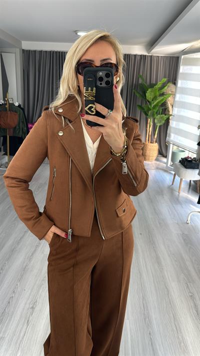 Fermuarlı Taba Süet Ceket
