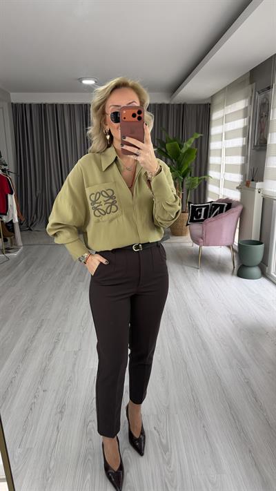 Flatolu Kemerli Acı Kahve Pantolon