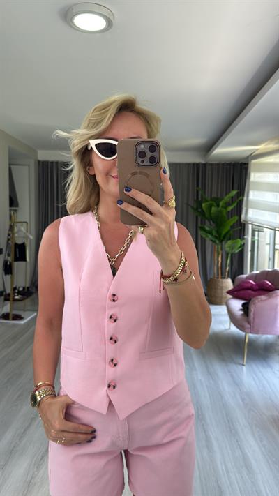 Fleto Cepli Modal Pembe Yelek