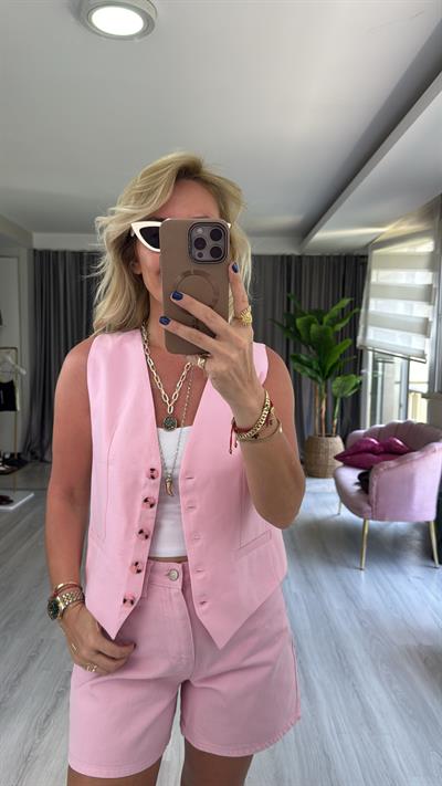 Fleto Cepli Modal Pembe Yelek