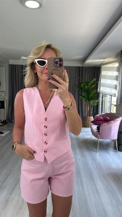 Fleto Cepli Modal Pembe Yelek