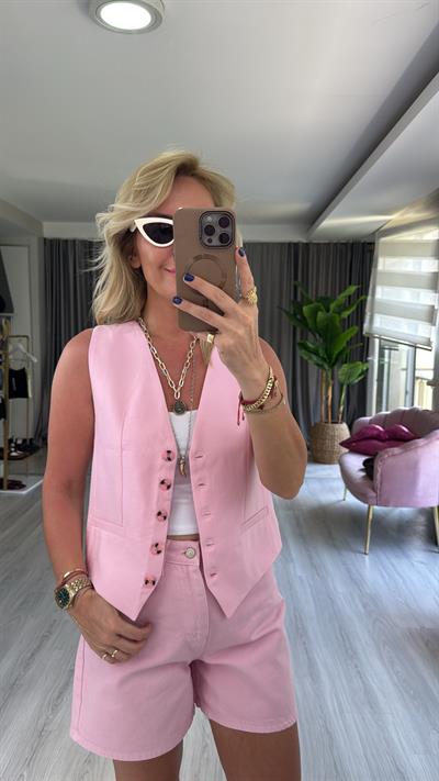 Fleto Cepli Modal Pembe Yelek