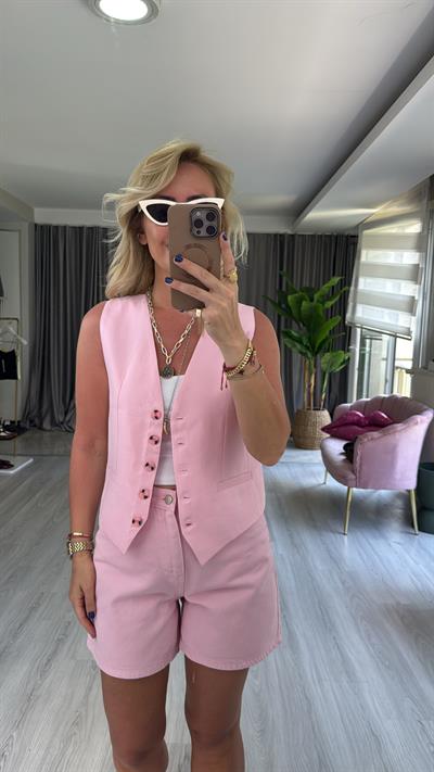 Fleto Cepli Modal Pembe Yelek