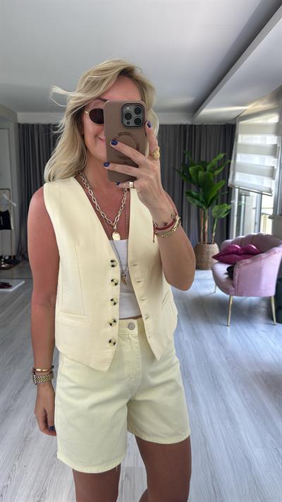 Fleto Cepli Modal Sarı Yelek