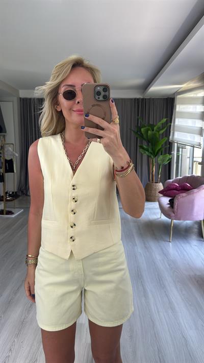 Fleto Cepli Modal Sarı Yelek