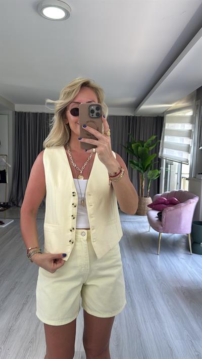 Fleto Cepli Modal Sarı Yelek