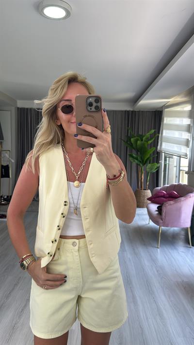 Fleto Cepli Modal Sarı Yelek