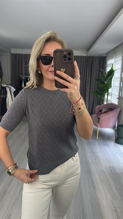 Gold Düğme Apoletli Gri Triko