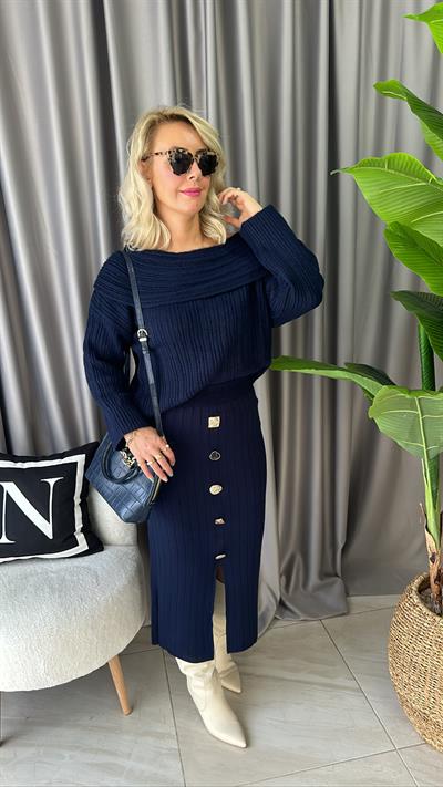 GOLD DÜĞMELİ, ÇELİK TRİKO LACİVERT ETEK