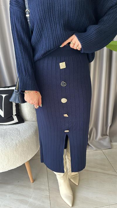 GOLD DÜĞMELİ, ÇELİK TRİKO LACİVERT ETEK