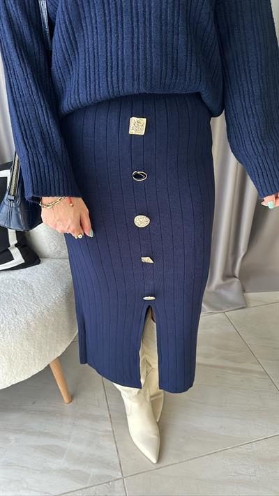 GOLD DÜĞMELİ, ÇELİK TRİKO LACİVERT ETEK