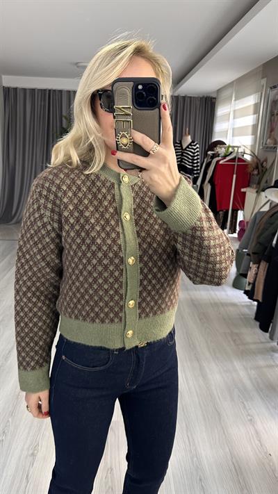 GOLD DÜĞMELİ KAHVE DESEN HAKİ HIRKA