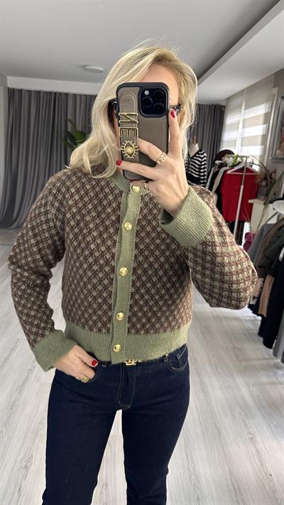 GOLD DÜĞMELİ KAHVE DESEN HAKİ HIRKA