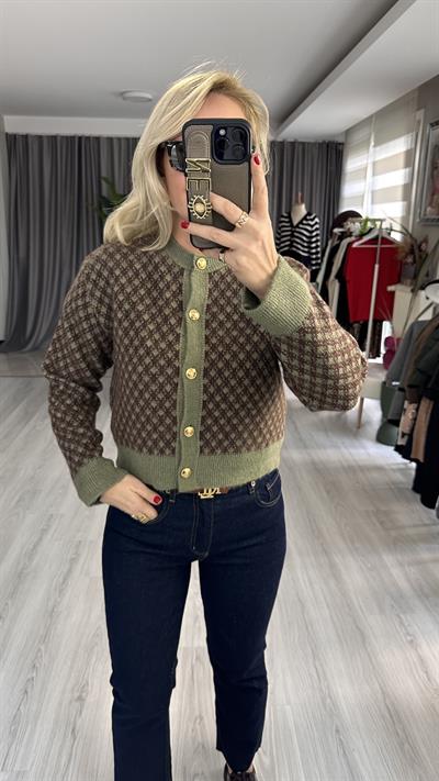 GOLD DÜĞMELİ KAHVE DESEN HAKİ HIRKA