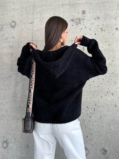 GOLD DÜĞMELİ KAPİŞONLU SİYAH TRİKO CEKET