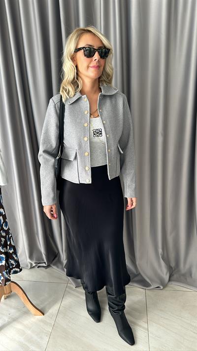 GOLD DÜĞMELİ, KAŞMİR DOKUDA, KAŞE, GOLD DÜĞMELİ, GRİ CEKET