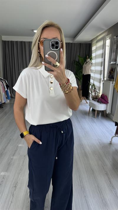 GOLD DÜĞMELİ MODAL EKRU BLUZ