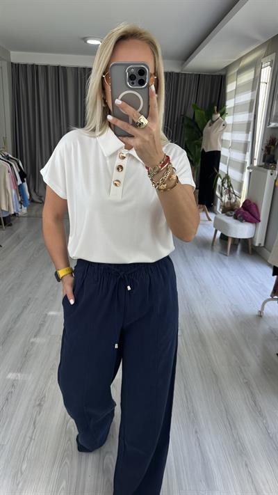 GOLD DÜĞMELİ MODAL EKRU BLUZ