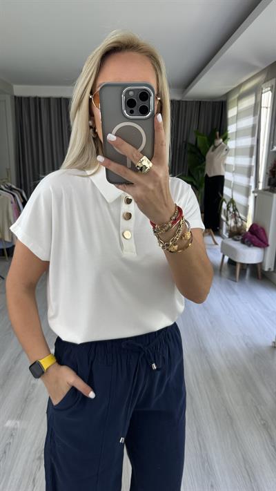 GOLD DÜĞMELİ MODAL EKRU BLUZ