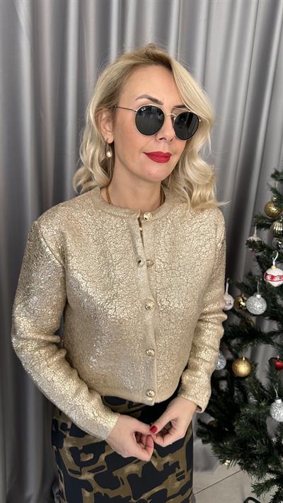Gold Varaklı Teddy Triko Ceket