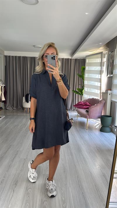Gömlek Yaka Arkası Oval Lacivert Elbise