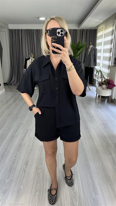 GÖMLEKLİ ŞORT SİYAH TAKIM