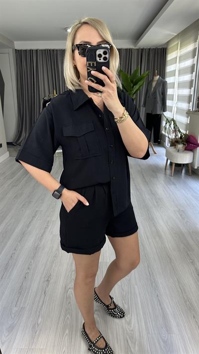 GÖMLEKLİ ŞORT SİYAH TAKIM