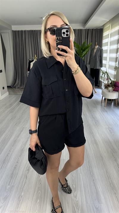 GÖMLEKLİ ŞORT SİYAH TAKIM