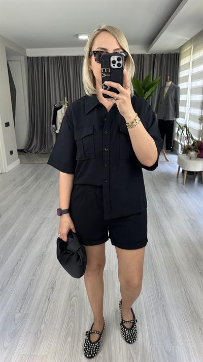 GÖMLEKLİ ŞORT SİYAH TAKIM