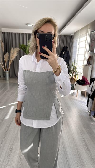GRİ BÜSTİYERLİ GÖMLEK