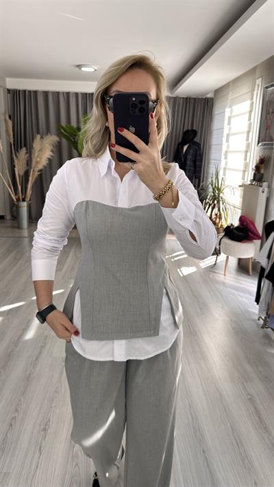GRİ BÜSTİYERLİ GÖMLEK