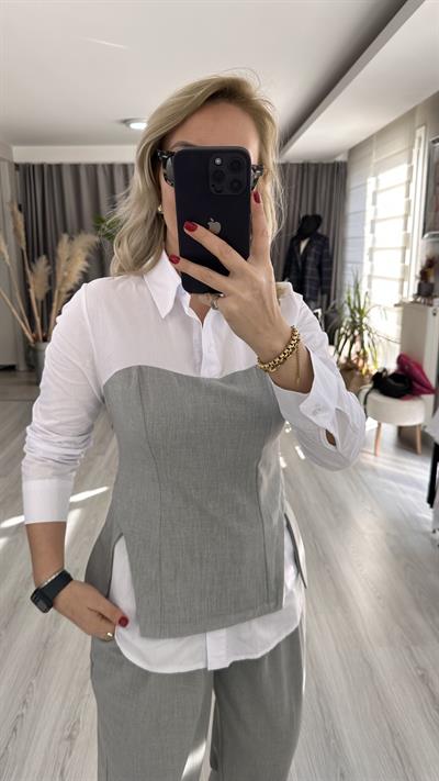 GRİ BÜSTİYERLİ GÖMLEK