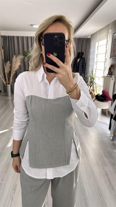 GRİ BÜSTİYERLİ GÖMLEK