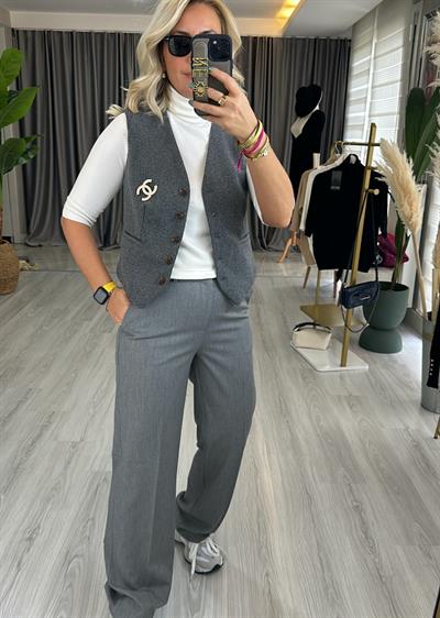Gri Kaşe Astarlı Yelek