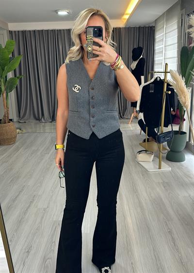 Gri Kaşe Astarlı Yelek