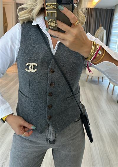 Gri Kaşe Astarlı Yelek