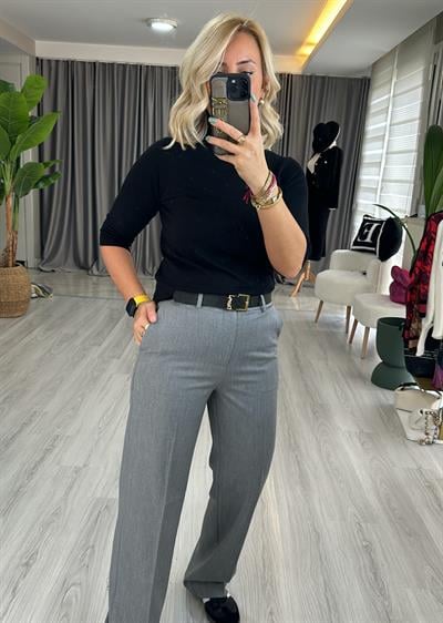 Gri Rahat Kesim Kumaş Pantolon