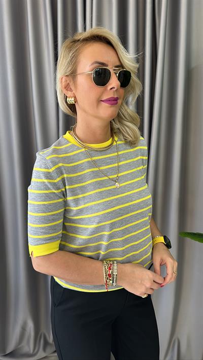 GRİ SARI ÇİZGİLİ MERSERİZE TRİKO