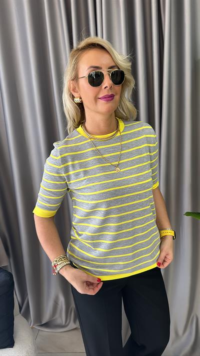 GRİ SARI ÇİZGİLİ MERSERİZE TRİKO