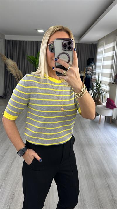 GRİ SARI ÇİZGİLİ MERSERİZE TRİKO