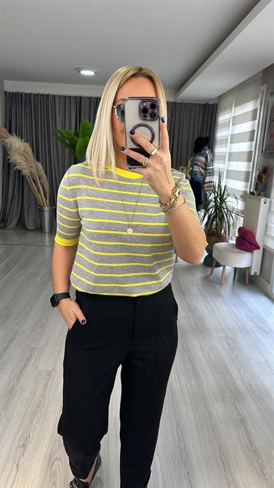 GRİ SARI ÇİZGİLİ MERSERİZE TRİKO