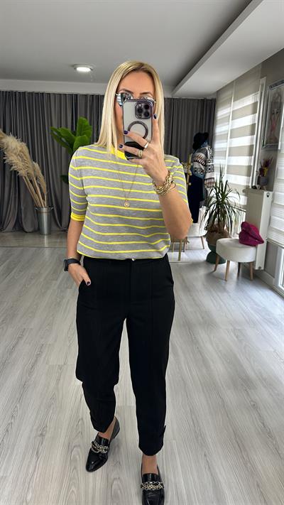 GRİ SARI ÇİZGİLİ MERSERİZE TRİKO