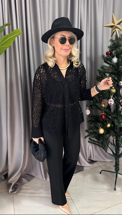 GÜPÜRLÜ SİYAH GÖMLEK